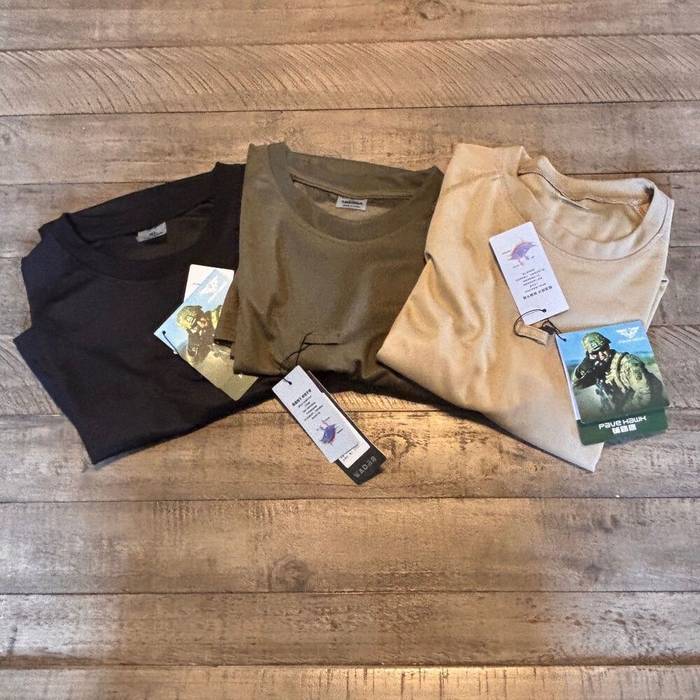 Lot of 3 NWT Pave Hawk Tactical Tees (Black, Tan, Olive) Mens XL Poly Material